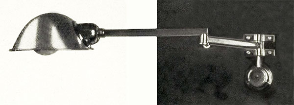 ME 71 Wandleuchte
Messing vernickelt, Schirm Aluminium, verstellbar mit Ausschalter
Ausladung: 61 cm.
Produktion: Auer Stotz:, Nr.: BS 7.
Entwurf: Marianne Brandt 1927