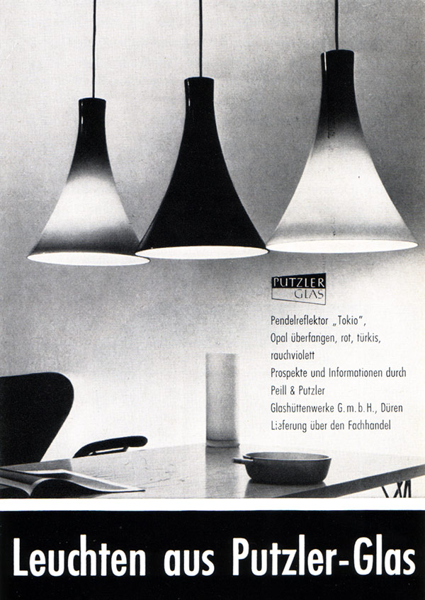 Peill & Putzler Anzeige 1959. Modell 7319, Pendelleuchte „Tokio“.