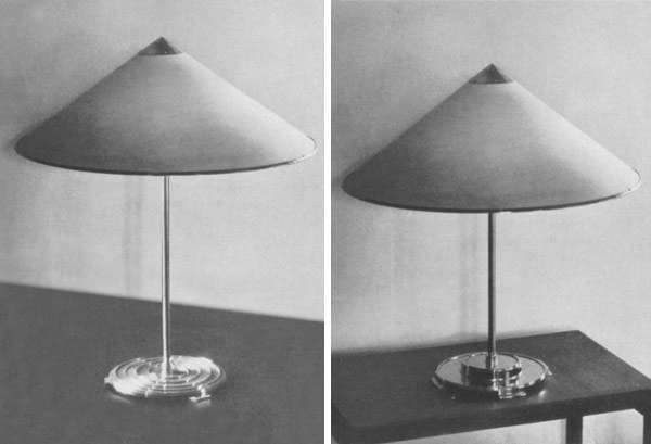 Tischleuchten von Fritz August Breuhaus de Groot f&uuml;r die &bdquo;Vereinigte Werkst&auml;tten&ldquo;, M&uuml;nchen. 1927 - 1928.