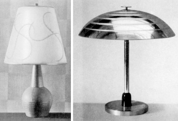 Tischleuchten von Fritz August Breuhaus de Groot
für „Württembergische Metallwarenfabrik“, Geislingen - WMF. Nr. 530 und 650. 1929.