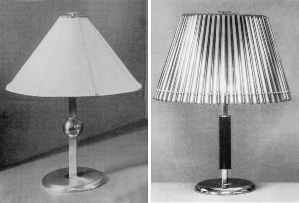 Tischleuchten von Fritz August Breuhaus de Groot
für „Württembergische Metallwarenfabrik“, Geislingen - WMF. Nr. 553 und 636. 1929.