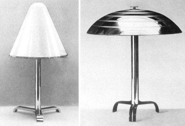 Tischleuchten von Fritz August Breuhaus de Groot für „Württembergische Metallwarenfabrik“, Geislingen - WMF. Nr. 637 und 750. 1929.