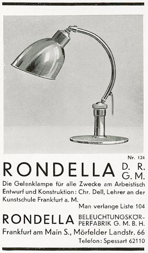 Rodella Beleuchtungskörperfabrik. Anzeige für Leuchte 124.
Erscheinungstermin: 1929.