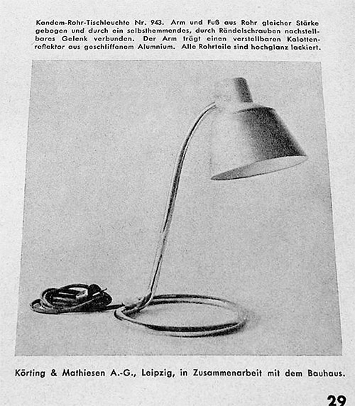 KANDEM Rohrtischleuchte 943, 1932. (Zeitschrift FORM 8, 1932)