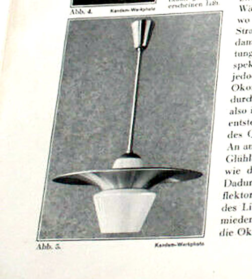 KANDEM Tellerleuchte 937, 1932. (Kandem Hausmitteilung 3, 1935)