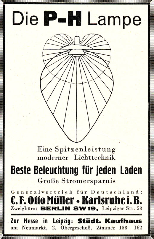 C. F. Otto Müller Anzeige 1927 für die P-H Lampe