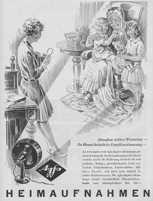 Agfa Anzeige mit „Agfa Jupiter Heimlampe mit Nithraphotbirne“.
Erscheinungstermin 1929. 