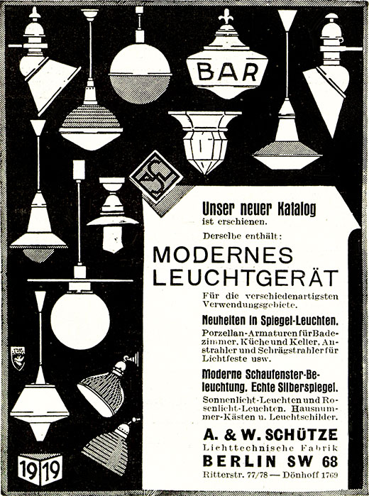 AWES Anzeige für „Modernes Leuchtgerät“.
Erscheinungstermin 1928.