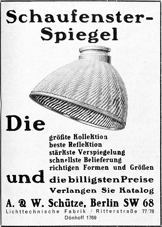 AWES Anzeige für Schaufenster-Spiegel Leuchten.
Erscheinungstermin 1928.