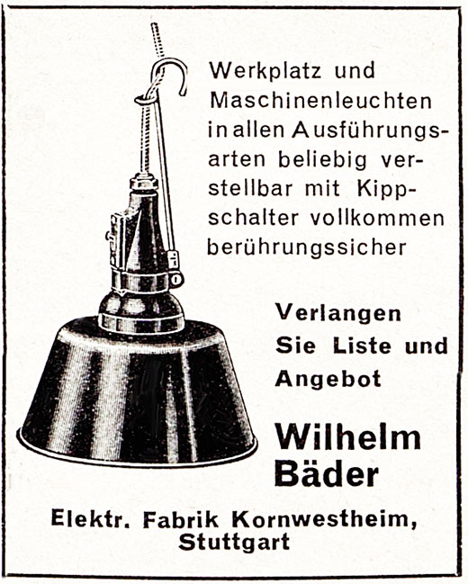 Wilhelm Bäder Anzeige Leuchten 1936