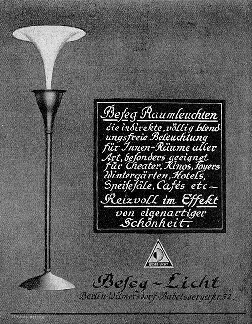 Beseg-Licht Anzeige für Raumleuchten
Erscheinungstermin 1931.