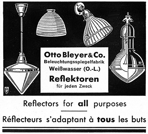 Otto Bleyer Anzeige für Reflektoren.
Erscheinungstermin 1932.