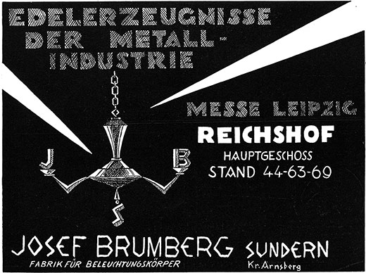 Josef Brumberg Anzeige „Edelerzeugnisse der Metallindustrie“
Erscheinungstermin 1928.