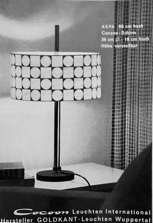 Goldkant Anzeige mit Leuchte ASPA (60 cm hoch). 
Erscheinungstermin 1966 
