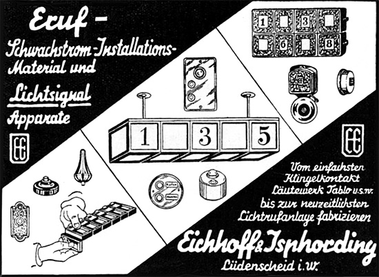 Eichhoff & Isphording Anzeige f&uuml;r Eruf, Lichtsignal Apparate von 1937.