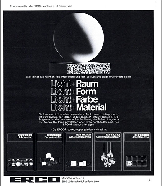 ERCO Anzeige 
Erscheinungstermin 1971.