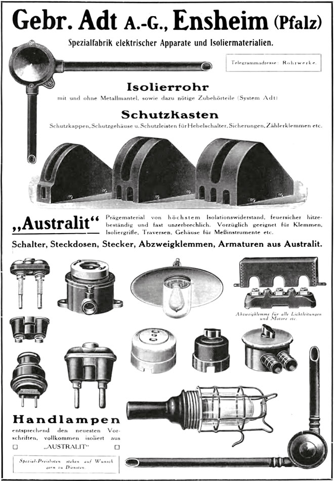 Gebr. Adt Anzeige für Australit Produkte.
Erscheinungstermin 1910.