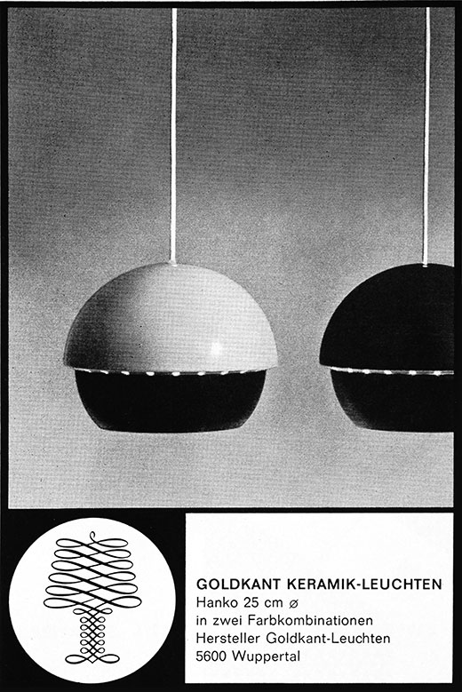 Goldkant Anzeigen mit Keramik Leuchte HANKO, 1964