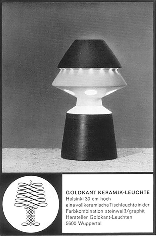 Goldkant Anzeige mit Keramik Leuchte HELSINKI ( 30 cm hoch). 
Erscheinungstermin 1966