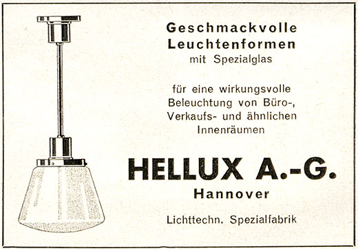 Hellux Anzeige Geschmackvolle Leuchtenformen 1935