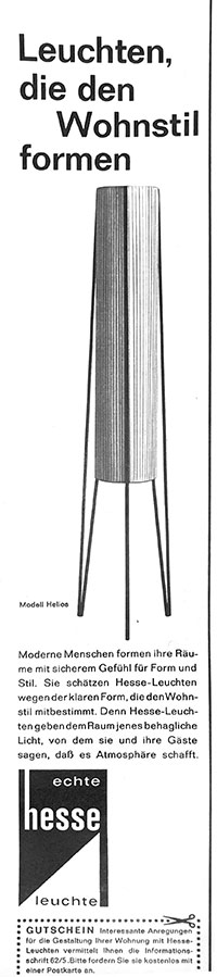 Hesse Leuchten Anzeige mit Modell &bdquo;HELIOS&ldquo;