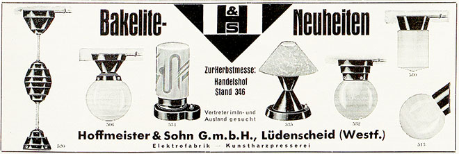 HOSO Anzeige für Bakelite Leuchten 1932