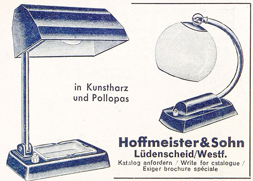 HOSO Anzeige für Kunstharz Leuchten 1934