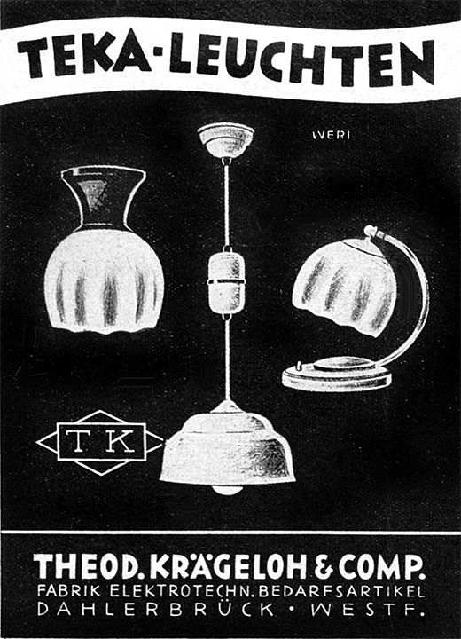 Krägeloh Anzeige für TEKA Leuchten
Erscheinungstermin 1937.