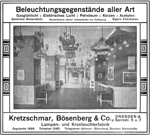 Kretschmar, Bösenberg & Co. Anzeige 1908, Foto Ausstellung der Künstlervereinigung „BRÜCKE“