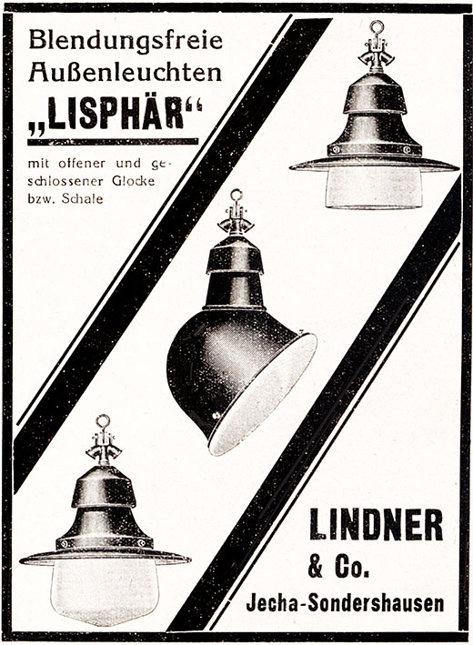 Lindner Anzeige Lisphär Außenleuchten 1929