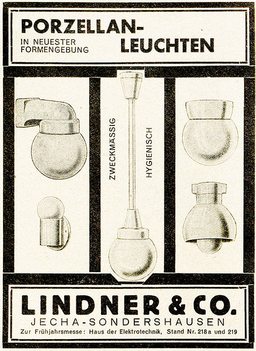 Lindner Anzeige Porzellan-Leuchten 1930