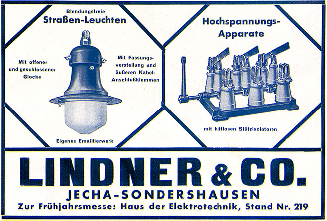 Lindner Anzeige Porzellan-Leuchten und Aufzüge 1929
