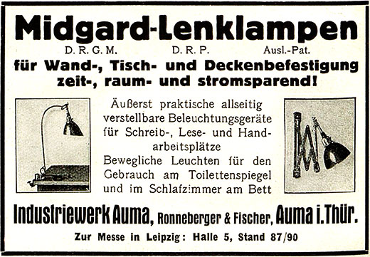 Midgard Anzeige für Lenklampen 
Erscheinungstermin 1927.