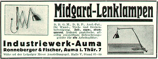 Midgard Anzeige für Lenklampen 
Erscheinungstermin 1928. 