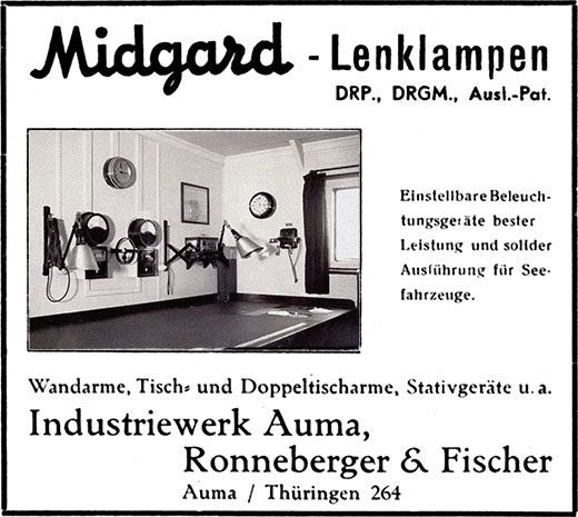 Midgard Anzeige für Lenklampen für Seefahrzeuge
Erscheinungstermin 1940.