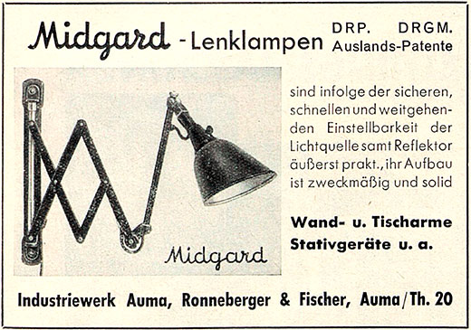 Midgard Anzeige für Lenklampen
Erscheinungstermin 1937.
