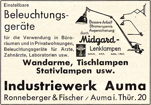 Midgard Anzeige für einstellbare Beleuchtungsgeräte
Erscheinungstermin 1935.