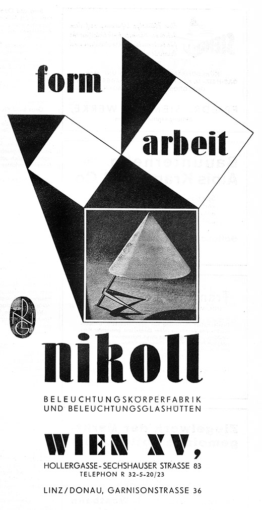Nikoll Wien Anzeige „Form-Arbeit“.
Erscheinungstermin 1953.