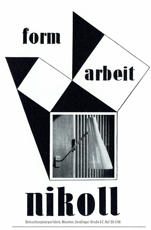 Nikoll München Anzeige „Form-Arbeit“.
Erscheinungstermin 1955.
