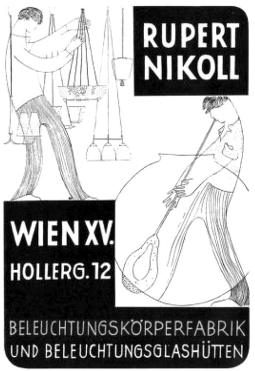Nikoll Wien Anzeige „Beleuchtungskörperfabrik“.
Erscheinungstermin 1953.