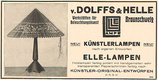 v. Dolffs & Helle Anzeige für Elle-Lampen 1924