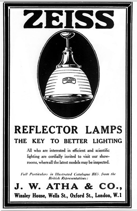 Carl Zeiss „Reflector Lamps“ Anzeige 1925. 