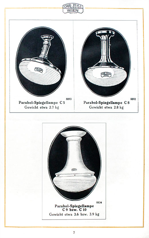 Carl Zeiss Spiegellampen Katalog Wien. 