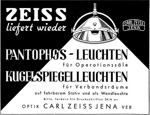 Carl Zeiss Pantophos Leuchten Anzeige 1950. 