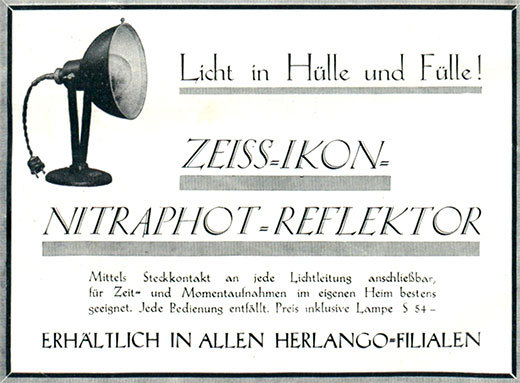Zeiss Nitraphot-Reflektor Anzeige 1930.