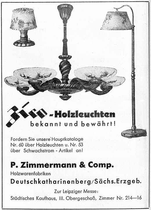 ZICO Anzeige für Holzleuchten.
Erscheinungstermin 1938.