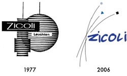 Zicoli Leuchten Logo, Marke 1977 und 2006