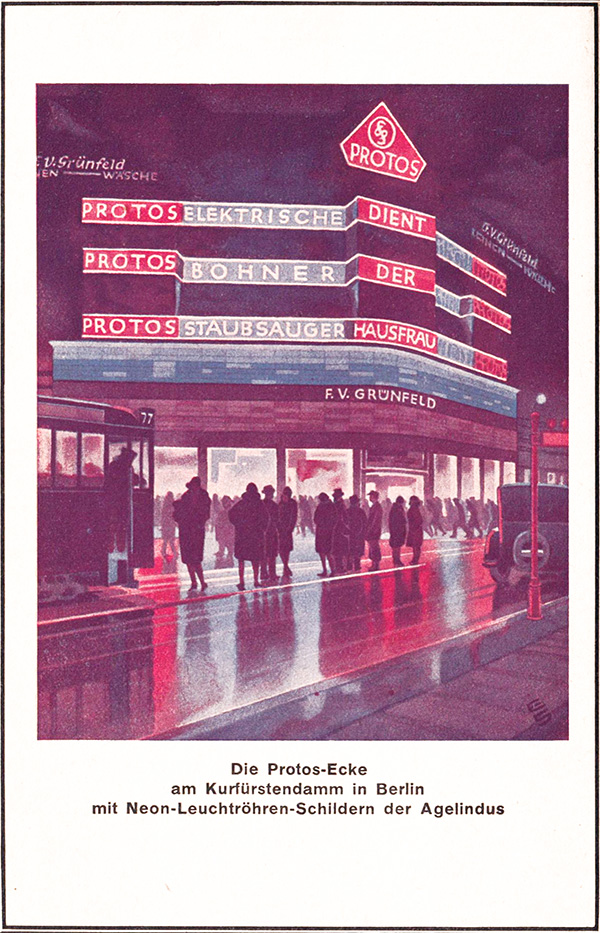 Agelindus Leuchtwerbung, abgedruckt in der Siemens Sammelliste von 1929.