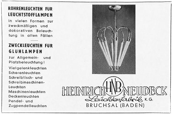 BADENIA Heinrich Neudeck Anzeige aus den 1950er Jahren.
Erscheinungstermin 1955.