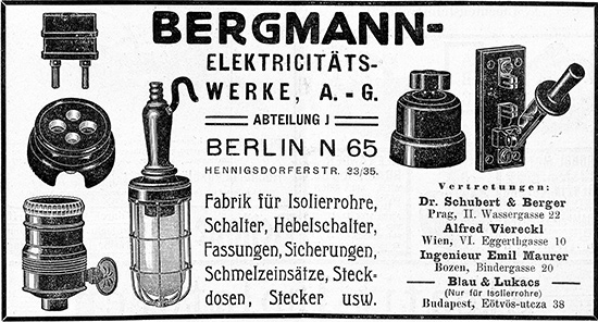 Bergmann Anzeige f&uuml;r Abteilung &bdquo;J&ldquo; 1909.